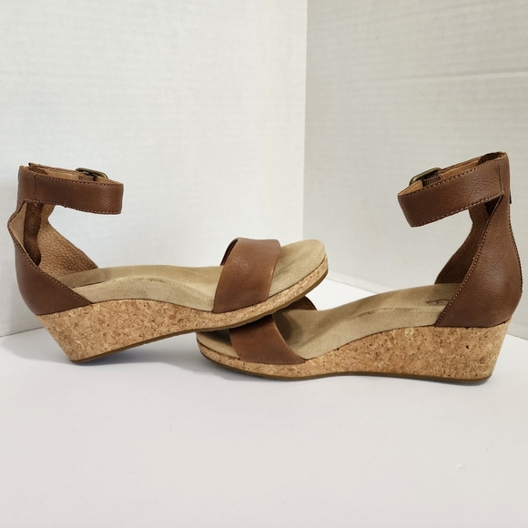 UGG Zoe II Wedge Sandals Leather Cork Ankle Strap Brown Boho 7.5 - Picture 5 of 14